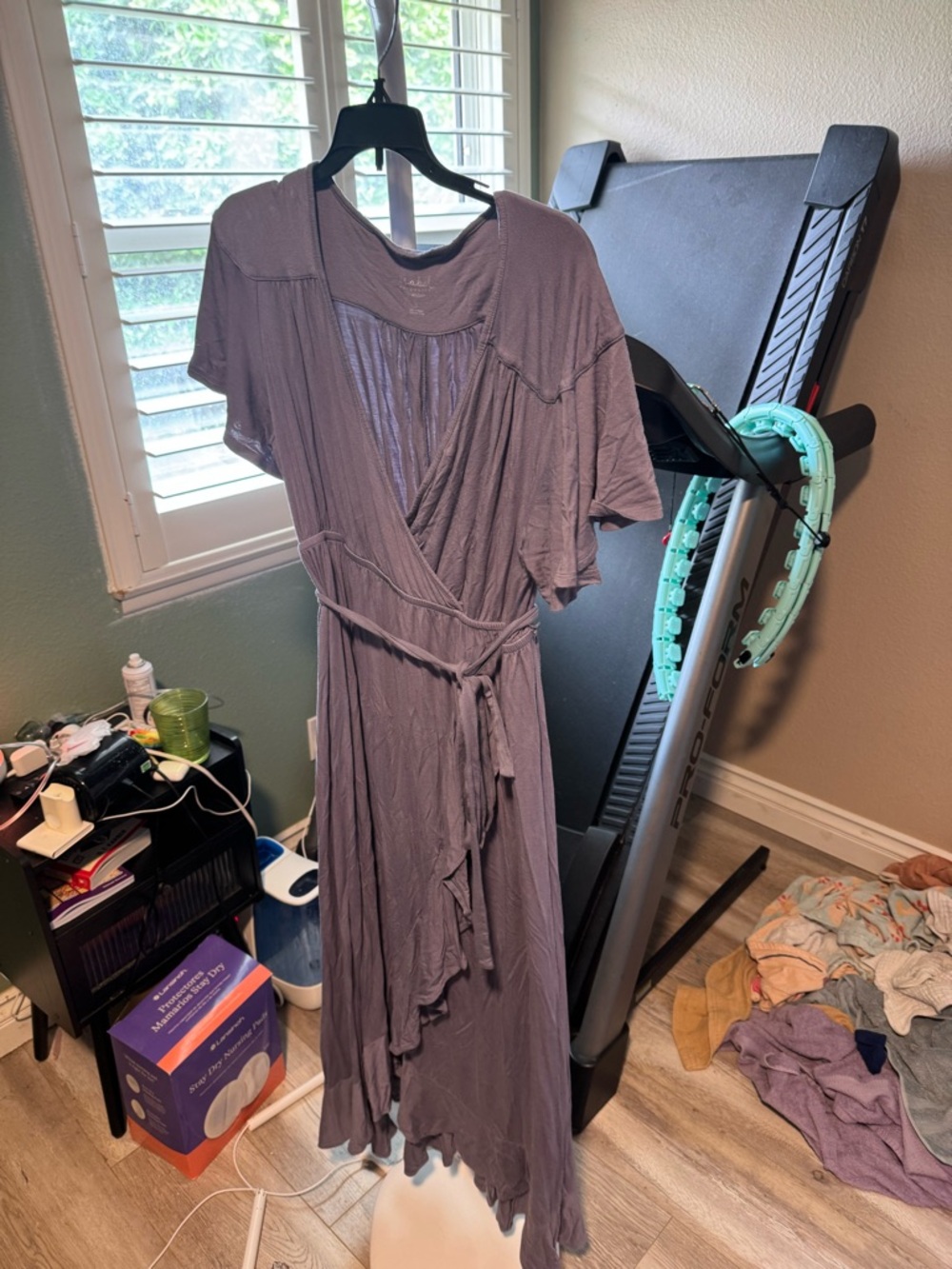 Periwinkle tie waist maternity wrap dress